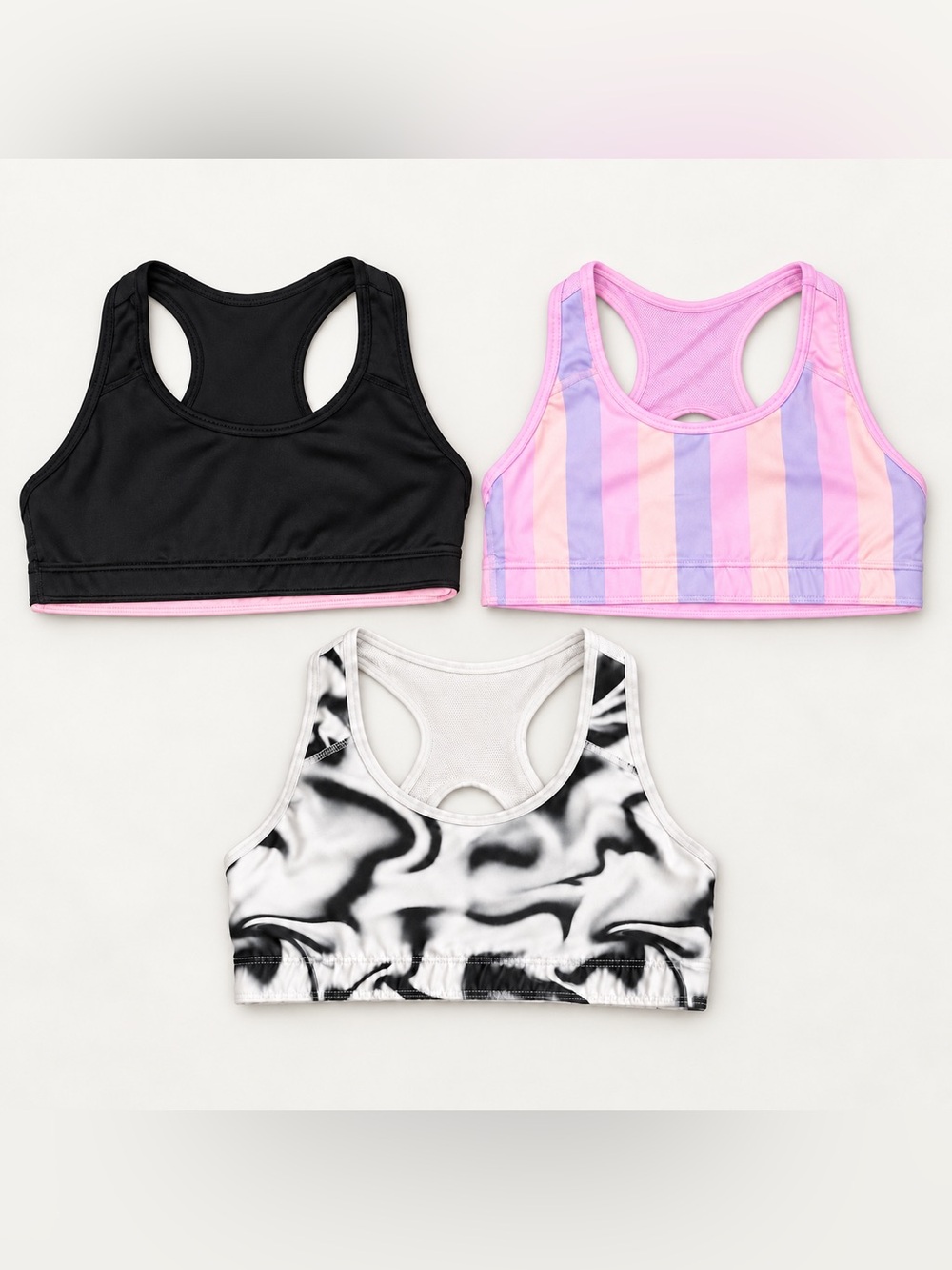 🤠❤️🔥 Athletic Works GIRLS LARGE Reversible Sports Bra Bundle 3 PACK BUNDLE 🩷💜🖤🤍